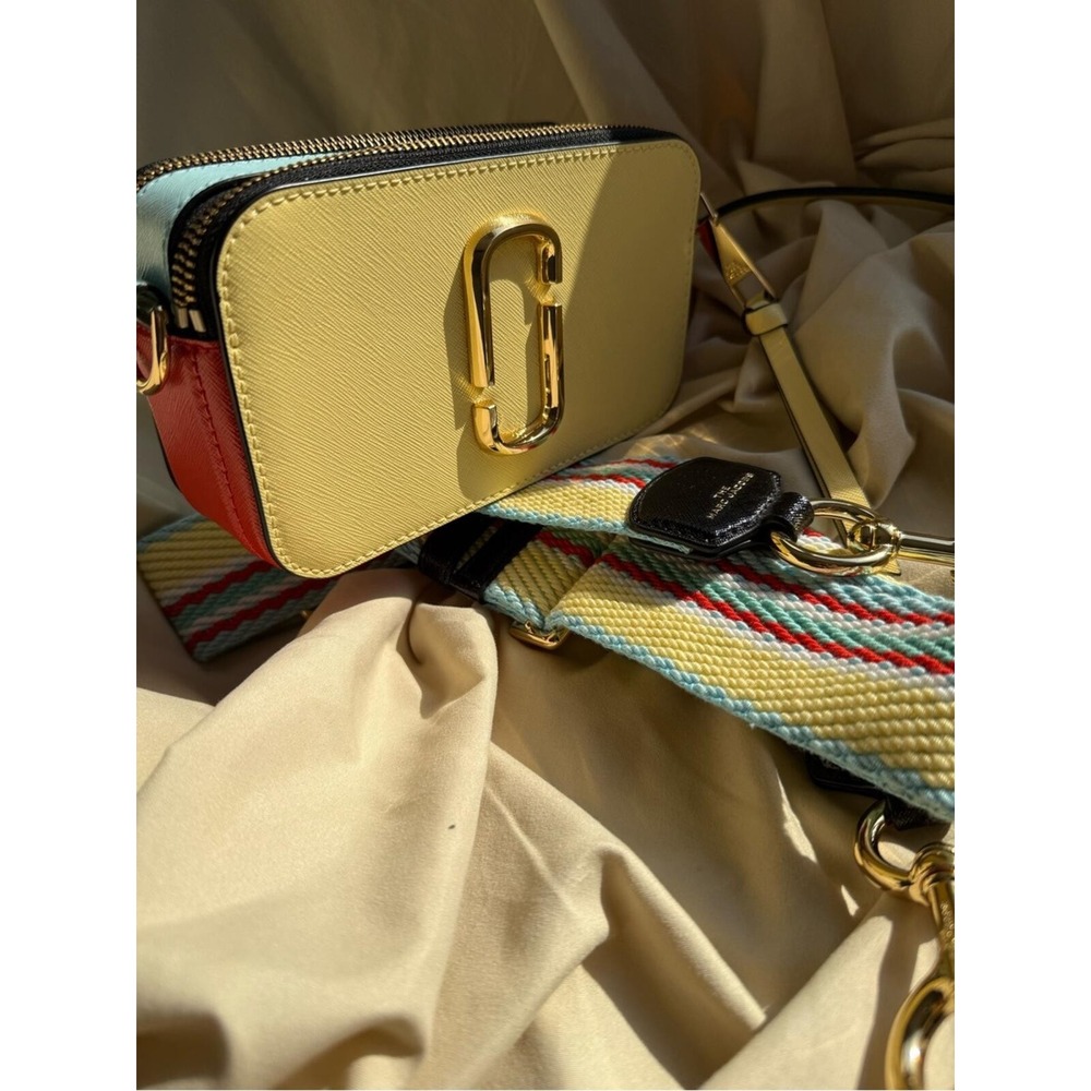Marc Jacobs Acid Yellow Genuine Leather Crossbody Multicolor Web Strap